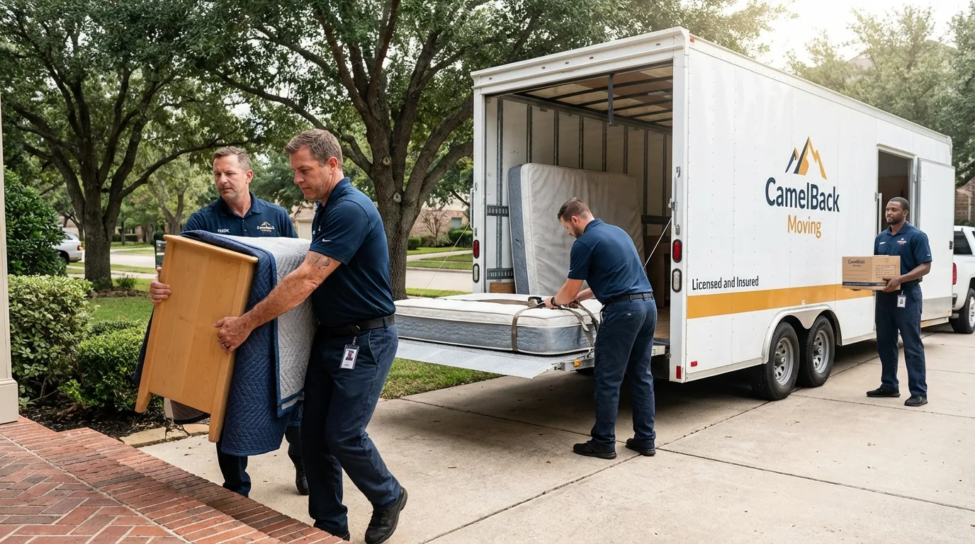 Crew loading residential truck for cross-state move from Mount Vernon, ME