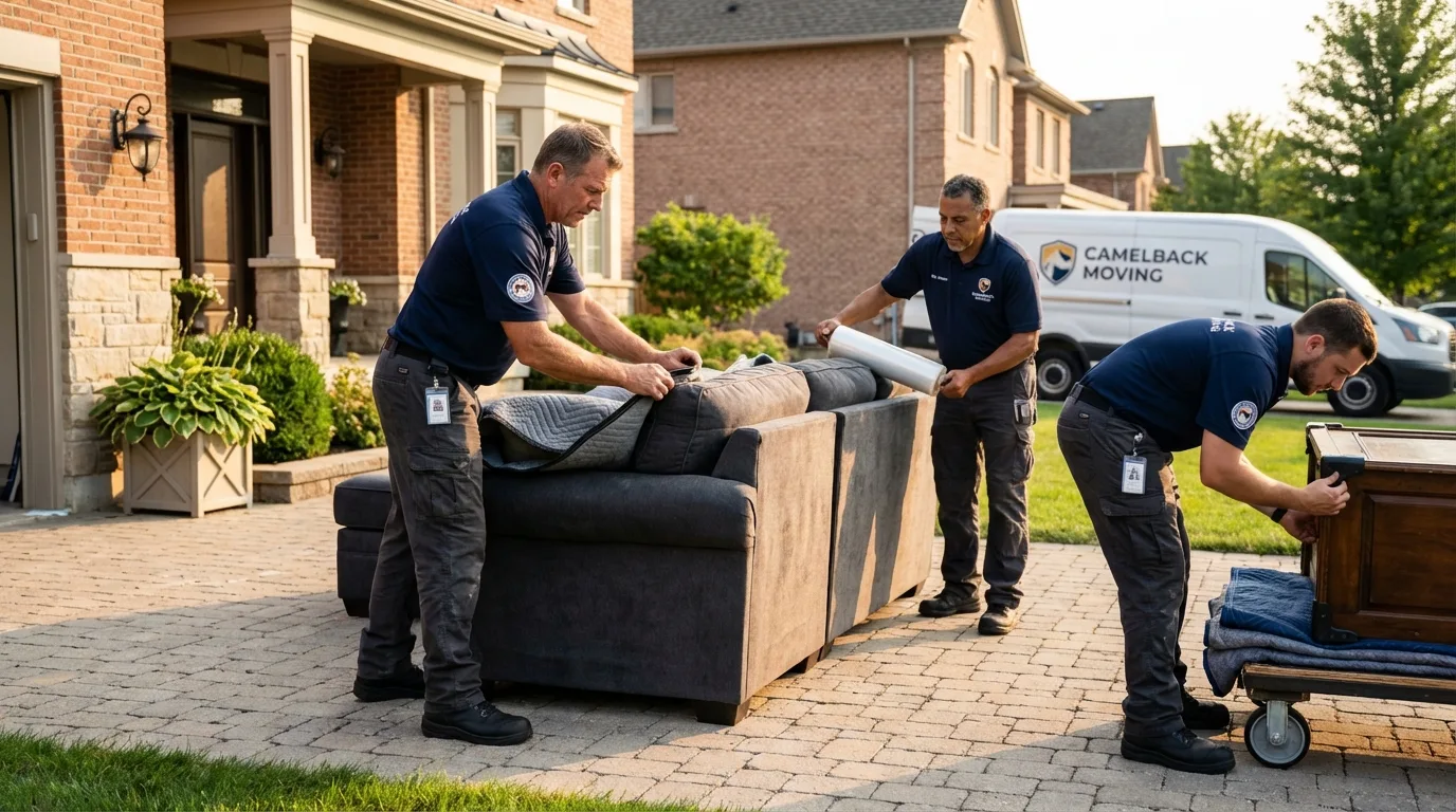 Large estate moving crew wrapping furniture in Mount Vernon, ME